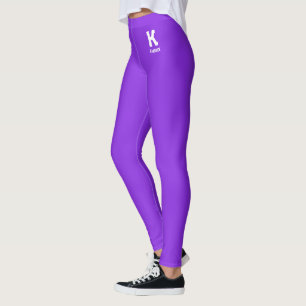 Custom Name Monogram Balloon Purple White Birthday Leggings