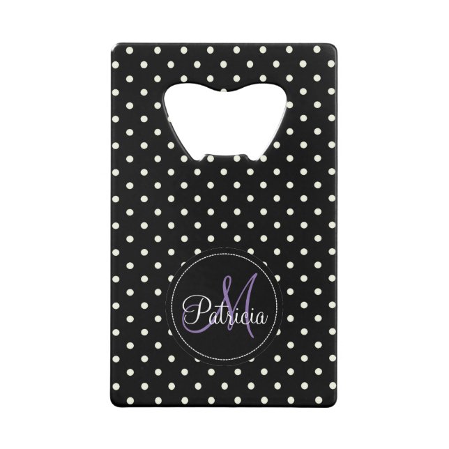Custom Name Monogram. Black White Polka Dots (Front)