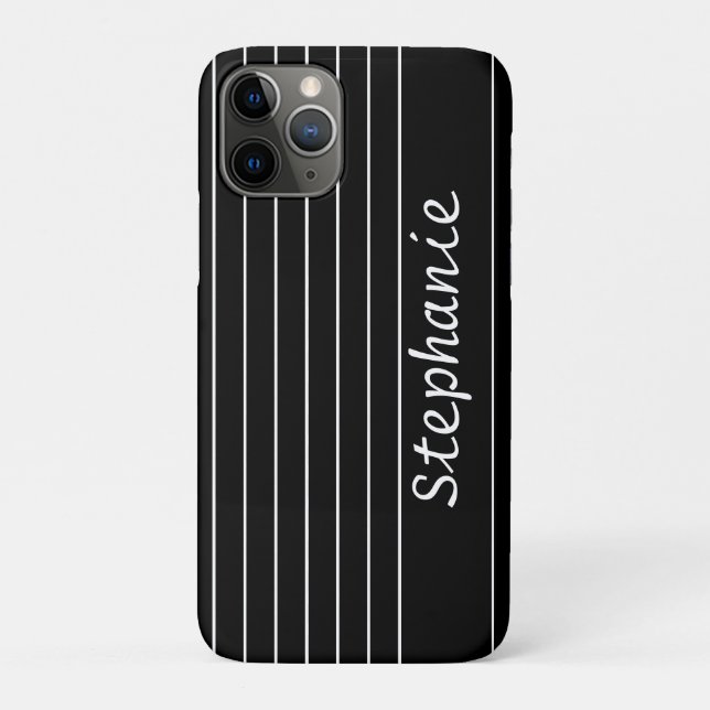 Custom Name Monogram Black White Stripes Elegant Case-Mate iPhone Case (Back)