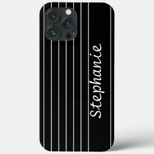 Custom Name Monogram Black White Stripes Elegant iPhone 13 Pro Max Case