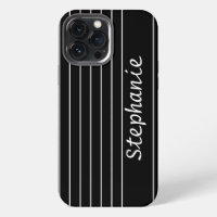 Custom Name Monogram Black White Stripes Elegant