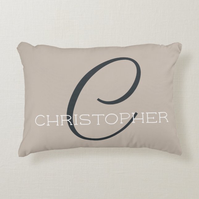 Custom Name Monogram C Initial Neutral Taupe Tan Decorative Cushion (Front)