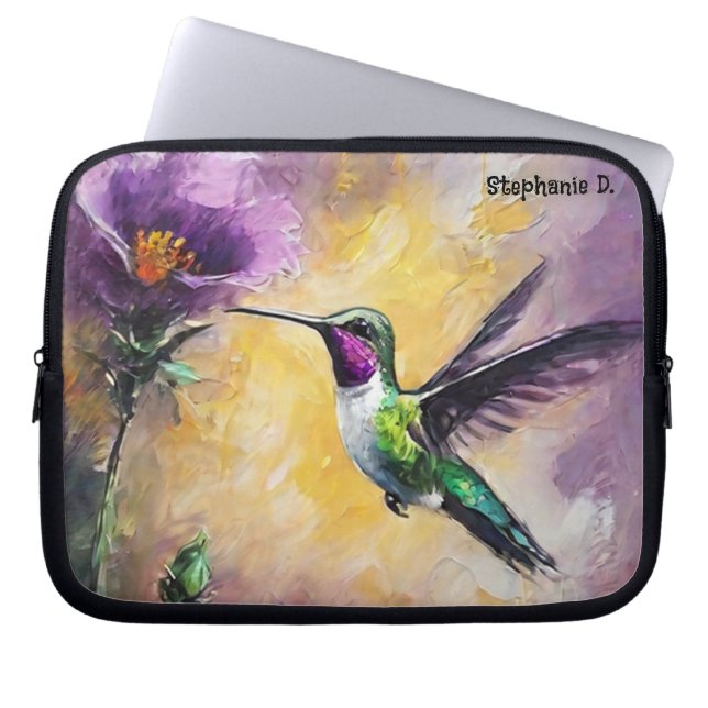 Custom Name , Monogram Cases, Hummingbird Design Laptop Sleeve (Front)