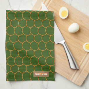 Custom name monogram circle abstracts green orange tea towel