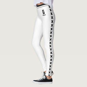 Custom Name Monogram Classic White Black Pattern Leggings