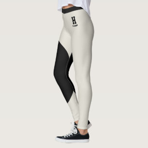 Custom Name Monogram Classy Oatmeal Black Accents Leggings