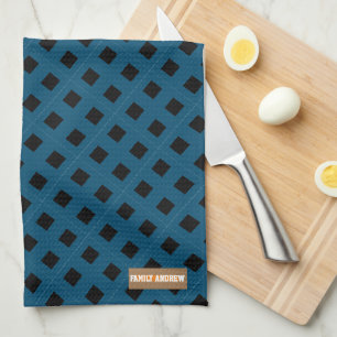 Custom name monogram diamonds navy blue black tea towel