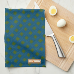 Custom name monogram diamonds navy blue green chic tea towel
