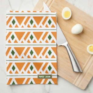 Custom name monogram diamonds orange green stylish tea towel