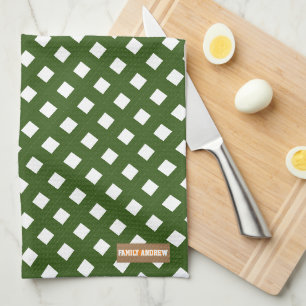 Custom name monogram diamonds stylish green white tea towel