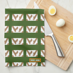 Custom name monogram diamonds triangles brown tea towel