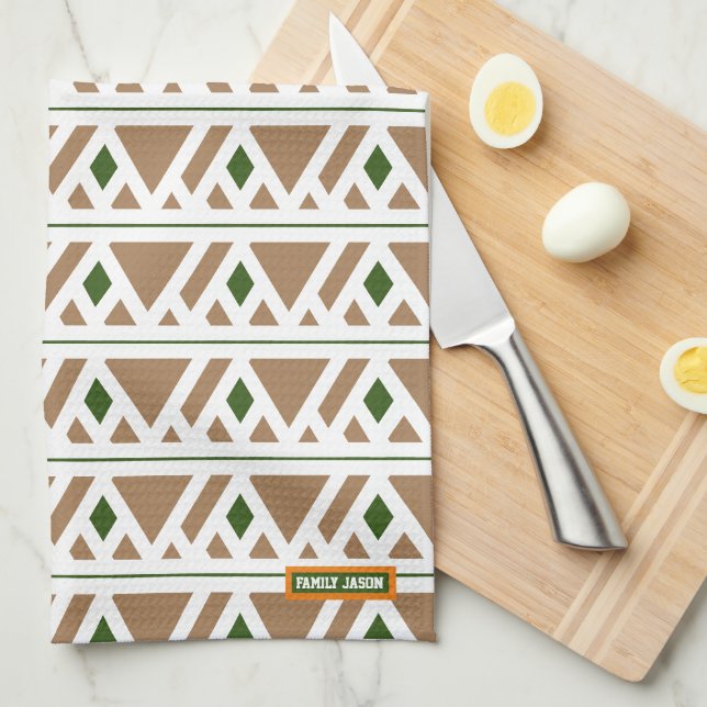 Custom name monogram diamonds triangles brown tea towel (Quarter Fold)