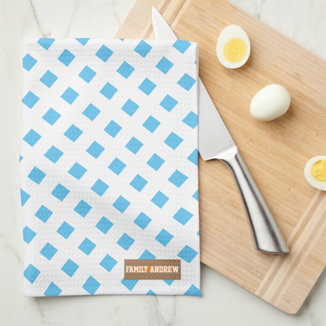 Custom name monogram diamonds white blue stylish tea towel (Quarter Fold)