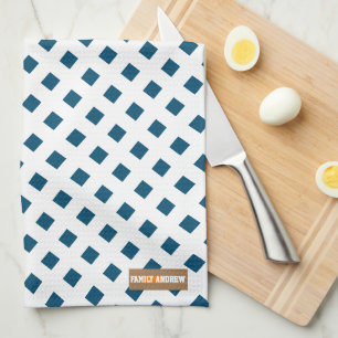 Custom name monogram diamonds white navy blue chic tea towel
