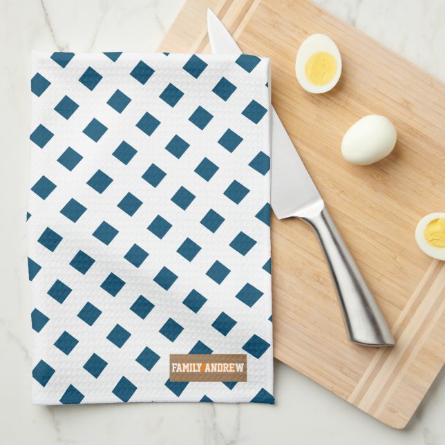 Custom name monogram diamonds white navy blue chic tea towel (Quarter Fold)