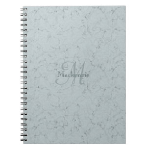 Custom Name Monogram Elegant Marble Dusty Blue Notebook