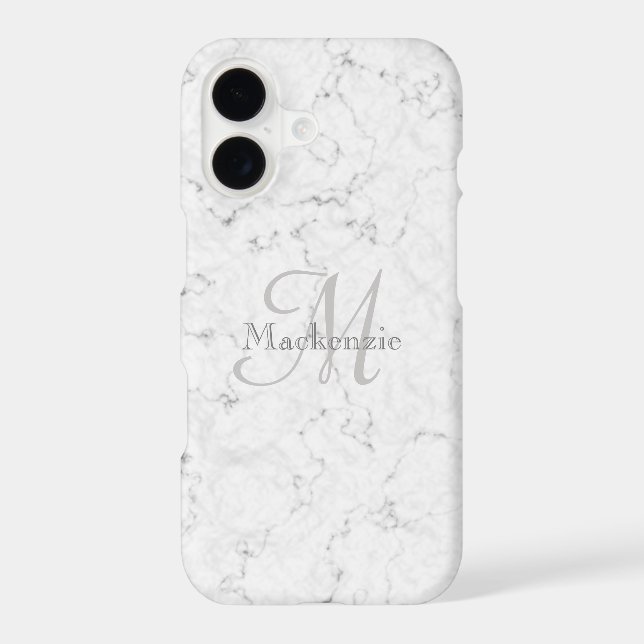 Custom Name Monogram Elegant Marble White Grey (Back)