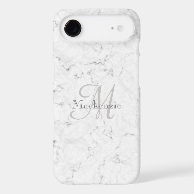 Custom Name Monogram Elegant Marble White Grey Case-Mate iPhone Case (Back)