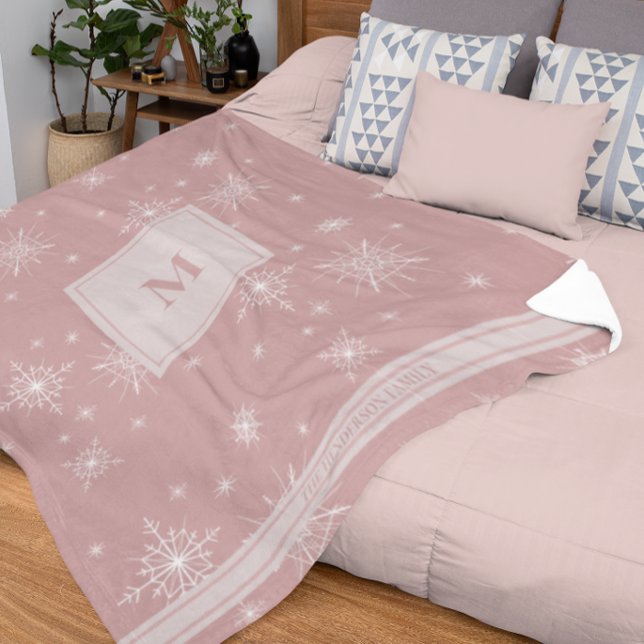 Custom Name & Monogram | Geometric Snowflakes Sherpa Blanket (Creator Uploaded)