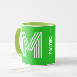 Custom Name, Monogram Initial Green Coffee Mug