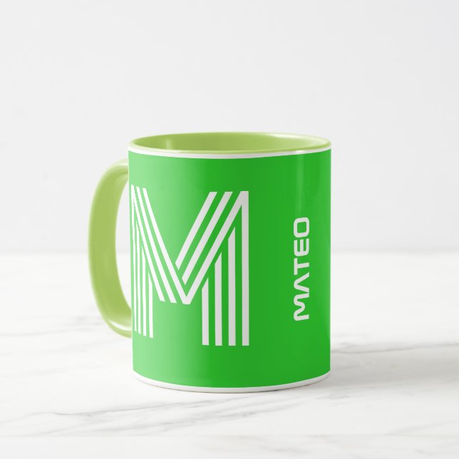 Custom Name, Monogram Initial | Green Coffee Mug (Front Left)