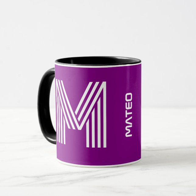 Custom Name, Monogram Initial | Purple Coffee Mug (Front Left)