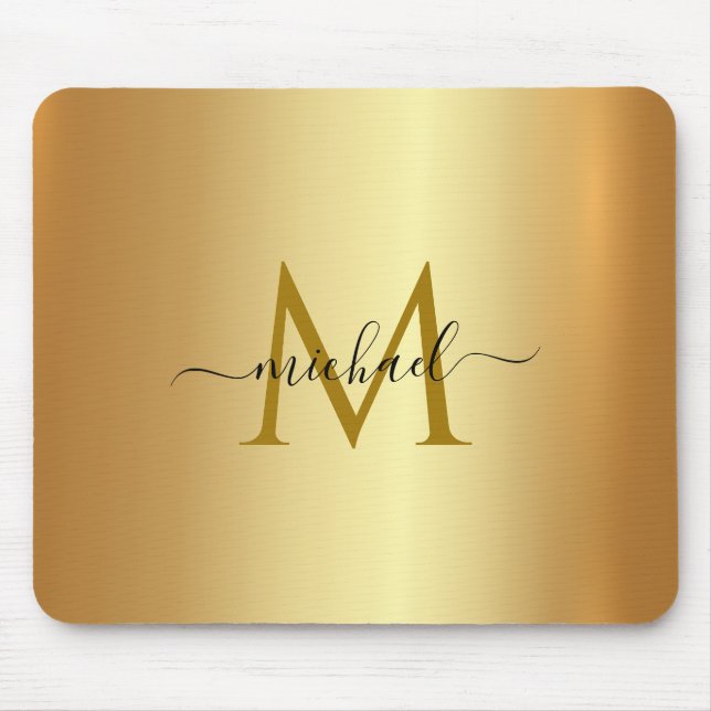 Custom Name Monogram Initial Template Gold Mouse Pad (Front)
