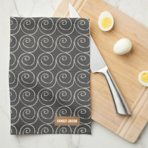 Custom name monogram modern pattern black white  tea towel