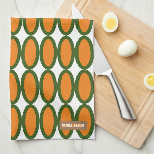 Custom name monogram modern pattern green orange k tea towel