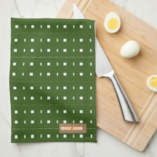 Custom name monogram modern pattern green white tea towel