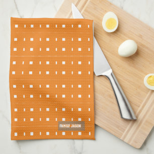 Custom name monogram modern pattern orange white tea towel