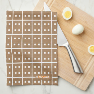 Custom name monogram modern pattern white brown ki tea towel