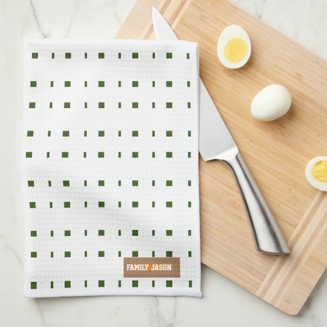 Custom name monogram modern pattern white green  tea towel (Quarter Fold)