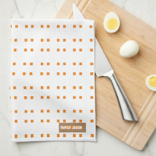Custom name monogram modern pattern white orange tea towel