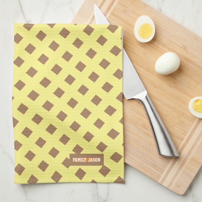 Custom name monogram modern pattern yellow brown tea towel (Quarter Fold)