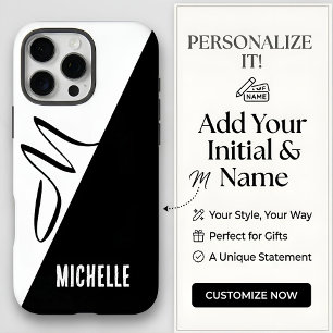 Custom Name Monogram Modern Split Black & White iPhone 16 Pro Max Case