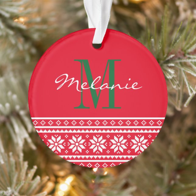 Custom name monogram nordic pattern Christmas Ornament (Tree)