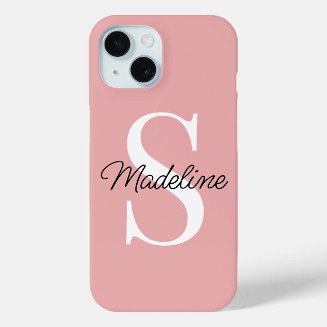 Custom Name Monogram on Pretty Pastel Rose Blush Case-Mate iPhone Case (Back)