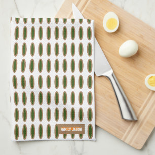 Custom name monogram oval pattern white green chic tea towel