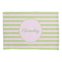 Custom Name Monogram Pastel Pink Green Striped