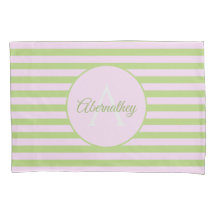 Custom Name Monogram Pastel Pink Green Striped