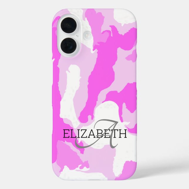 Custom Name Monogram Pink White Camouflage Pattern Case-Mate iPhone Case (Back)