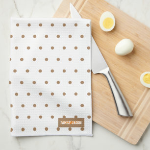 Custom name monogram polka dots white brown summer tea towel