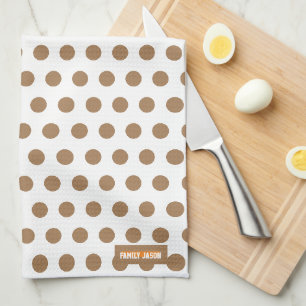 Custom name monogram polka dots white brown summer tea towel