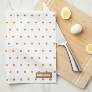 Custom name monogram polka dots white orange cute tea towel
