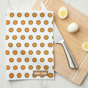 Custom name monogram polka dots white orange green tea towel