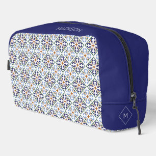 Custom Name & Monogram Portugese Tiles Pattern Dopp Kit