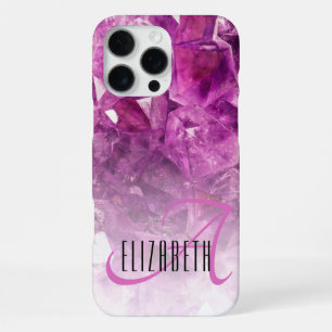 Custom Name Monogram Purple Ombre Crystals iPhone 16 Pro Max Case