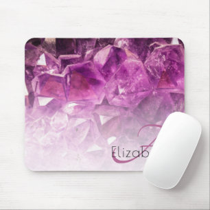 Custom Name Monogram Purple Ombre Crystals Mouse Pad
