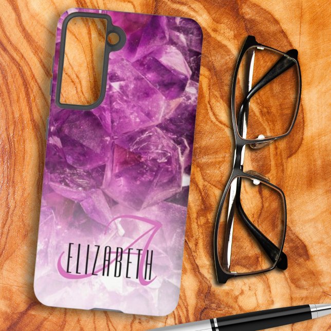 Custom Name Monogram Purple Ombre Crystals Samsung Galaxy S21 Case (This custom monogram and name phone case is a sweet gift idea. Available for iPhone styles too. )